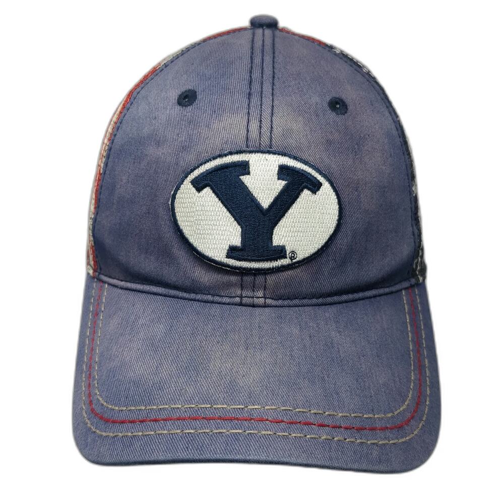 BYU Cougars NCAA OC Blue Red White One Size USA Flag Patch Snapback Trucker Hat
